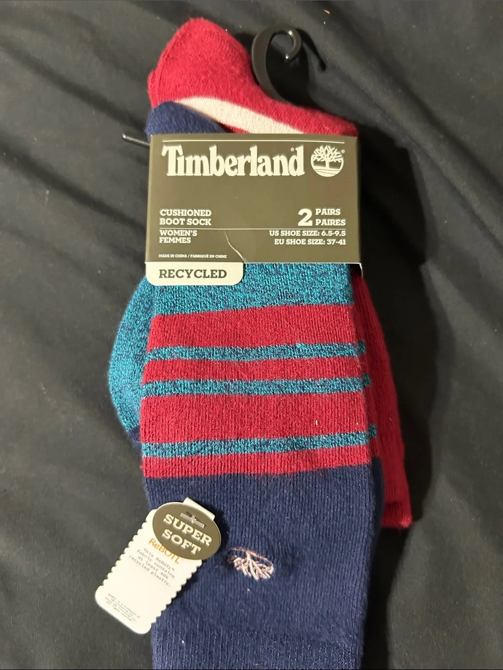 Timberland Women's Cushioned Boot Socks in Red, Teal & Navy (2-Pack)